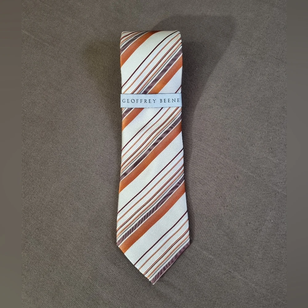 Geoffrey Beene Men's Striped Tie - Orange and Brown - Picture 2 of 10